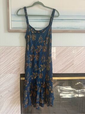 Ojai Navy Rayon Dress with Mustard Floral Print